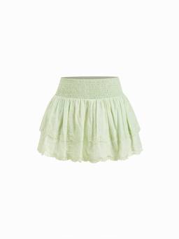 Cider - Cotton-Blend Women Low Rise Ruched Mini Skort Pale Green