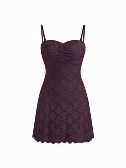 Cider - Lace Sweetheart Women's Ruched A-Line Mini Dress Purple