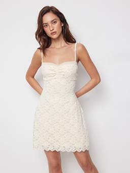 Cider - Lace Sweetheart Women's Ruched A-Line Mini Dress White