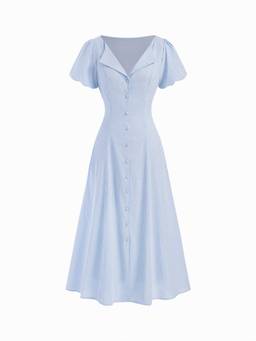Cider - Striped Women's Ruched Tie-Back Maxi Dress Blue