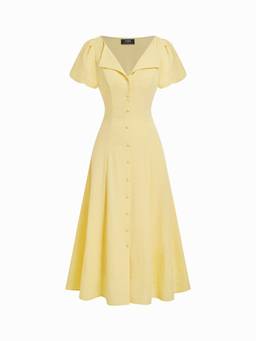 Cider - Cotton Blend Women's Ruched Tie-Up Maxi Dress Yellow