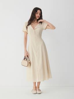 Cider - Cotton Blend Women's Striped Ruched Tie-Back Maxi Dress Yellow