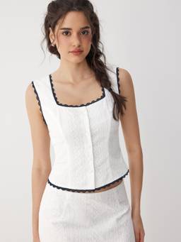 Cider - Jacquard Lace Women's Square Neck Skirt Set White