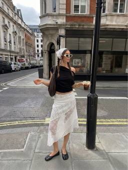 Cider - Satin Women's Low Rise Polka Dots Asymmetrical Midi Skirt White