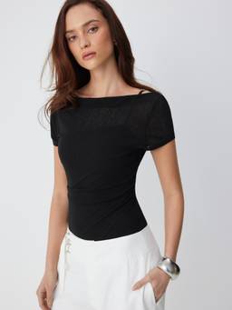 Cider - High Stretch Women Ruched Off Shoulder Bodysuit Black
