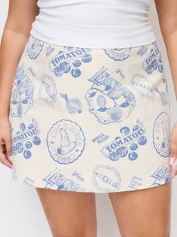 Cider - Fruit Graphic Women’s Mid-Rise A-Line Mini Skirt Baby Blue