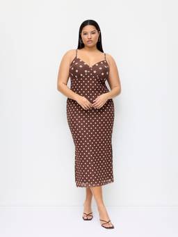 Cider - Polka Dot Women V-Neck Split Maxi Dress Wine