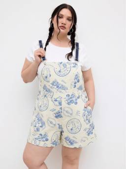 Cider - Color-Blocking Women's Fruit Graphic Cotton Playsuit Sky Blue