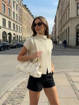 Cider - Asymmetrical Neck Women's Button Split Knit Top Cream