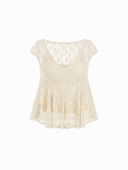 Cider - Lace Women's Boat Neck Backless Blouse & Cami Set Cream