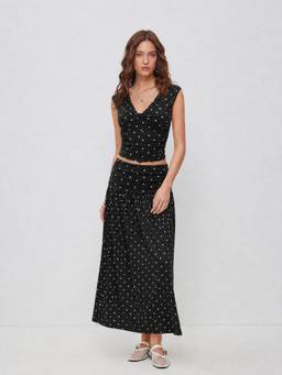 Cider - Twist Ruched Women's V-Neck Skirt Set Black