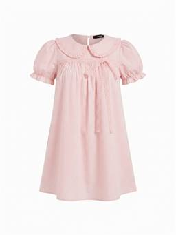 Cider - Cotton Blend Women's Peter Pan Collar Puff Sleeve Mini Dress Pink