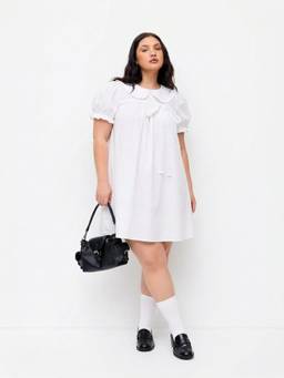 Cider - Cotton Blend Women's Peter Pan Collar Puff Sleeve Mini Dress White