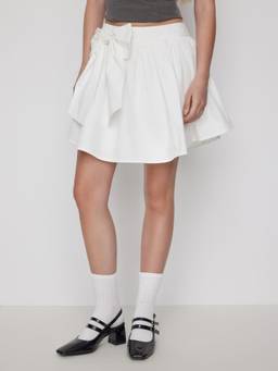 Cider - Bowknot Women's Pleated High-Waist A-Line Mini Skirt White