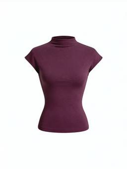 Cider - Cotton Blend Women’s Stand Collar Cap Sleeve Longline Top Purple