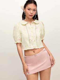Cider - Satin Women's Low Rise Metal Detail Mini Skirt Pink