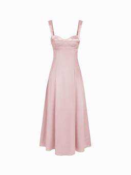 Cider - Satin Sculptural Women's Lace-Up Sweetheart Maxi Dress Pink
