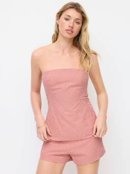 Cider - Cotton Blend Women Gingham Strapless Short Set Red