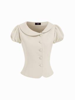 Cider - Puff Sleeve Women's Peter Pan Collar Button-Front Blouse Cream