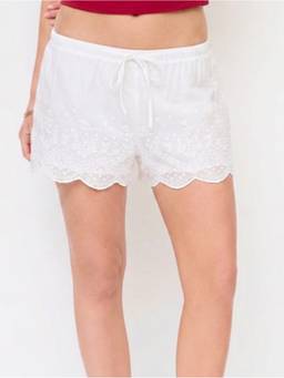 Cider - Lace Women's Mid-Waist Drawstring Scallop Hem Shorts White