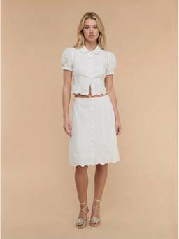 Cider - Jacquard Women's Floral Puff Sleeve Blouse White