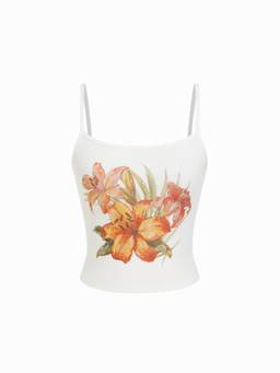 Cider - Cotton Blend Women Floral Embellished Cami Top White