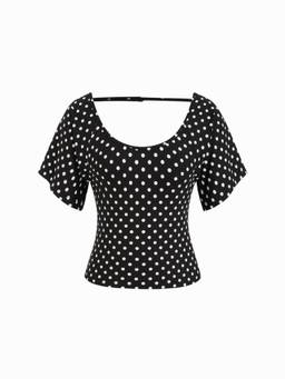 Cider - Viscose Women's Polka Dots Scoop Neck Backless Top Black