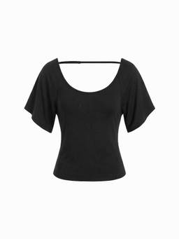 Cider - Viscose Women's Backless Scoop Neck Short Sleeve Top Black