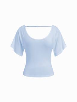 Cider - Viscose Women's Backless Scoop Neck Half Sleeves Top Blue