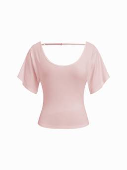 Cider - Viscose Women's Backless Scoop Neck Short Sleeve Top Pink