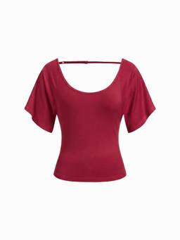 Cider - Viscose Women's Backless Scoop Neck Short Sleeve Top Wine