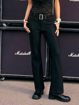 Cider - Metal Detail Women's Low-Waist Slim Flared Trousers Black
