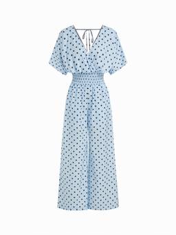 Cider - Chiffon Women's V-Neck Ruched Cape Sleeve Jumpsuit Light Blue