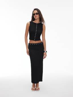 Cider - Women's Boat Neck Sleeveless Tank Top Maxi Skirt Set Black