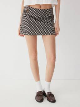 Cider - Gingham Women's Mid-Waist A-Line Mini Skirt Coffee