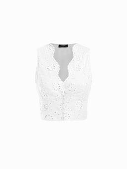 Cider - Jacquard Women's Broderie Anglaise V-Neck Blouse White