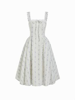 Cider - Cotton Blend Women Floral Lace-Up Ruffled Maxi Dress Blue
