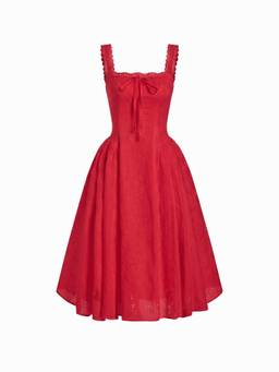 Cider - Sculptural Women's Sweetheart Lace-Up Ruffled Maxi Dress Red