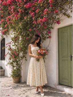 Cider - Cotton Blend Women’s Floral Lace-Up Ruffled Maxi Dress Yellow