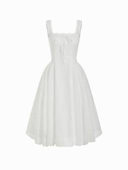 Cider - Cotton Blend Women Lace-Up Ruffled Maxi Dress White