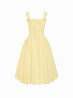 Cider - Cotton Blend Women Sweetheart Lace-Up Ruffled Maxi Dress Yellow