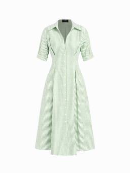 Cider - Striped Women's Draped Shirt Maxi Dress Green