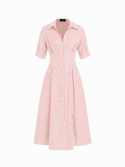 Cider - Cotton Blend Women's Striped Button-Down Shirt Maxi Dress Pink