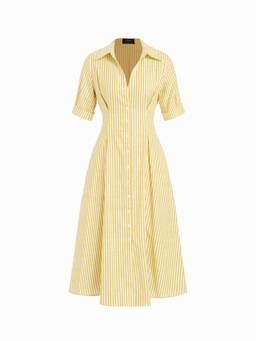 Cider - Cotton Blend Women Striped Collared Shirt Maxi Dress Yellow