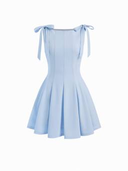 Cider - Bowknot Women's Sleeveless Boat Neck Flared Mini Dress Blue