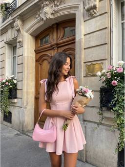 Cider - Bowknot Women's Sleeveless Boat Neck Flared Mini Dress Pink