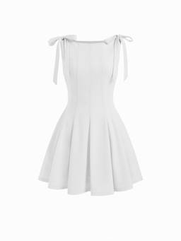 Cider - Bowknot Women's Sleeveless Boat Neck Flared Mini Dress White