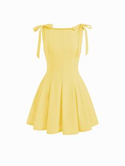 Cider - Bowknot Women's Sleeveless Boat Neck Flared Mini Dress Yellow