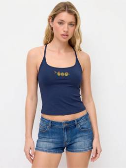 Cider - Beaded Embroidery Women Slim Fit Crop Cami Top Navy Blue