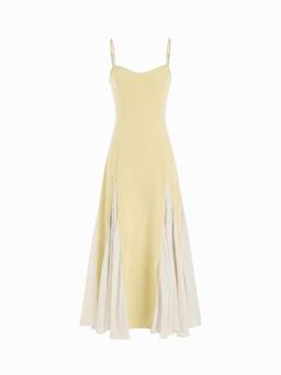 Cider - Color-Blocked Women's Scoop Neck Flared Maxi Dress Yellow